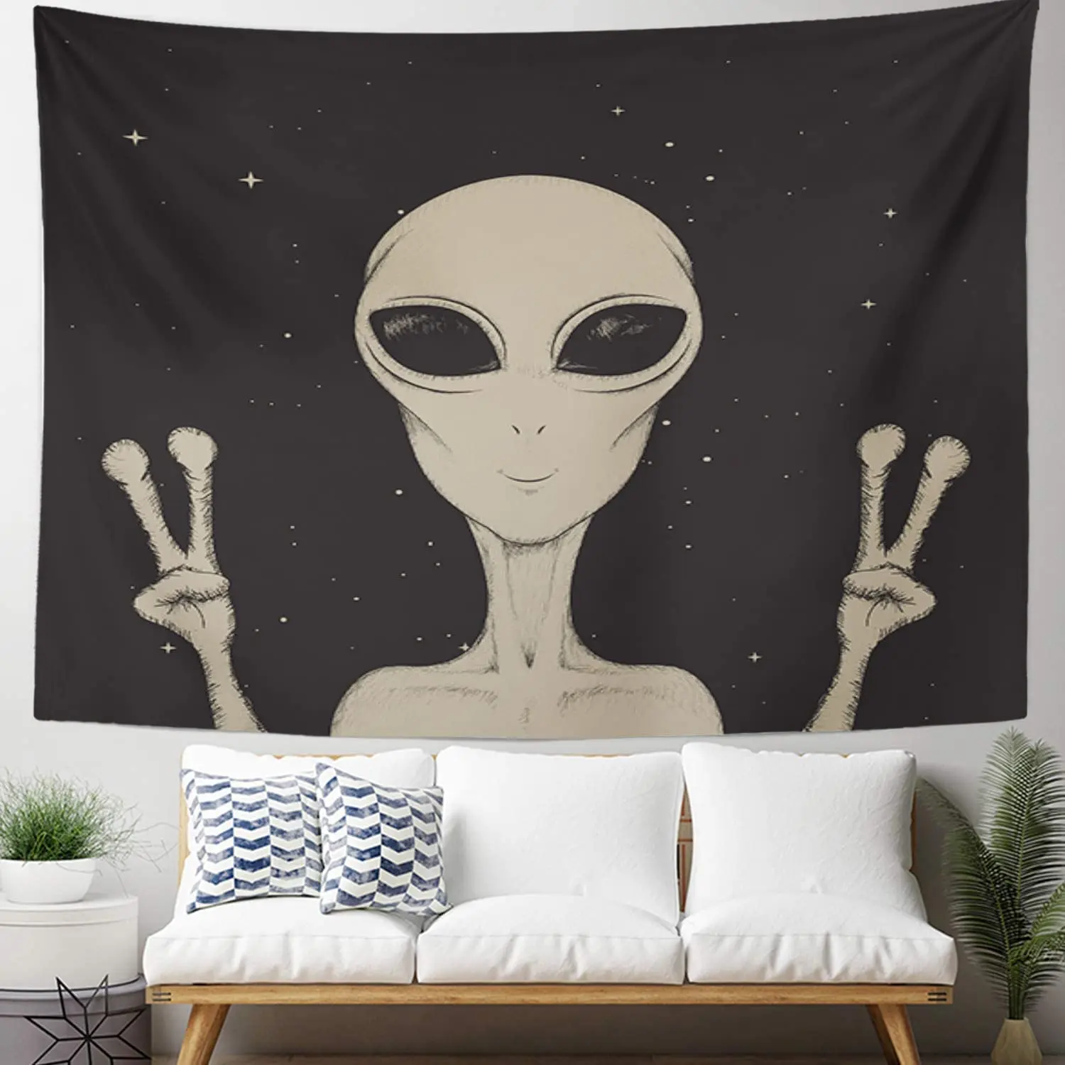 Tapestry Wall Hanging Drawing Alien Showing Peace Sign Space Life Color Paranormal UFO Astronomic Home Decor Art Tapestries
Tapestry Wall Hanging Drawing Alien Showing Peace Sign Space Life Color Paranormal UFO Astronomic Home Decor Art Tapestries