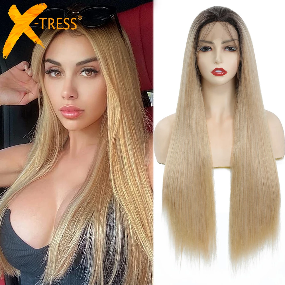 13X3 Lace Frontal Synthetic Wigs For Women Ombre Blonde Color Free Part Long Straight Soft Natural Hair Wig 150% Density X-TRESS
13X3 Lace Frontal Synthetic Wigs For Women Ombre Blonde Color Free Part Long Straight Soft Natural Hair Wig 150% Density X-TRESS