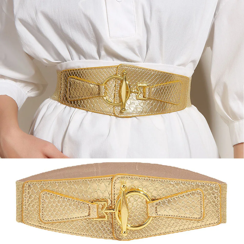 Women'S Golden Buckle Waist Belts Wide Waistband Leather Stretch Girdle Cummerbunds Ladies Elastic Belt For Dress Coat Sweater
Women'S Golden Buckle Waist Belts Wide Waistband Leather Stretch Girdle Cummerbunds Ladies Elastic Belt For Dress Coat Sweater