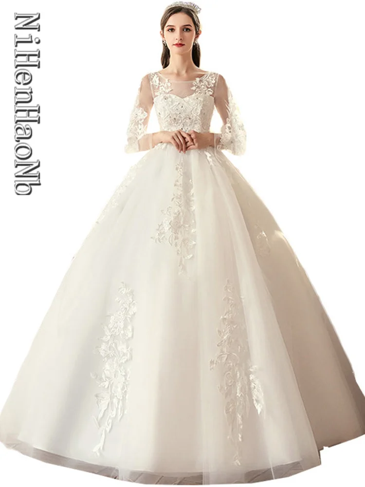 Vestido De Noiva 2023 Scoop Neck Bridal Ball Gowns Three Quarter Sleeve Wedding Dress Lace Appliques Brides
Vestido De Noiva 2023 Scoop Neck Bridal Ball Gowns Three Quarter Sleeve Wedding Dress Lace Appliques Brides