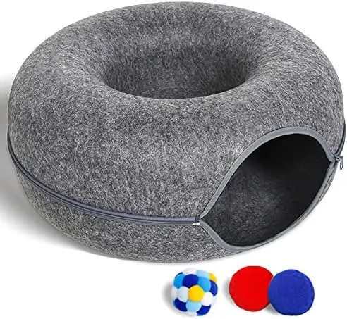 Cat Tunnel Bed for Indoor Cats with 3 Toys, Scratch Resistant Donut Cat Bed, for Cats up to 24 Lbs (L(24x24x11), Dark Grey)
Cat Tunnel Bed for Indoor Cats with 3 Toys, Scratch Resistant Donut Cat Bed, for Cats up to 24 Lbs (L(24x24x11), Dark Grey)