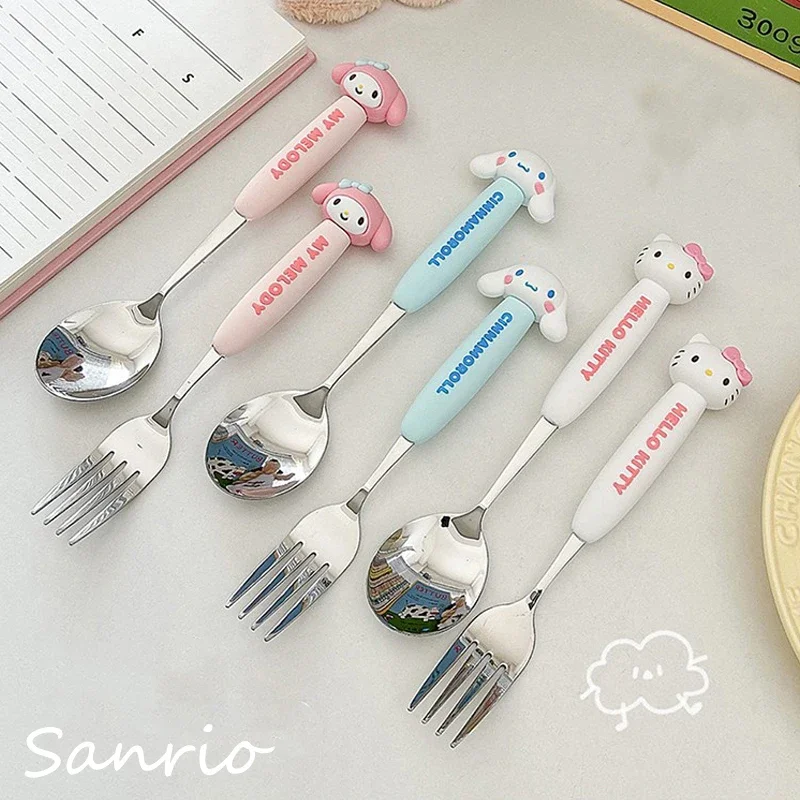 

Sanrio Kawaii Hello Kitty креативные милые палочки для еды набор ложка и вилка Cinnamoroll набор посуды из нержавеющей стали портативная коробка для столовых приборов