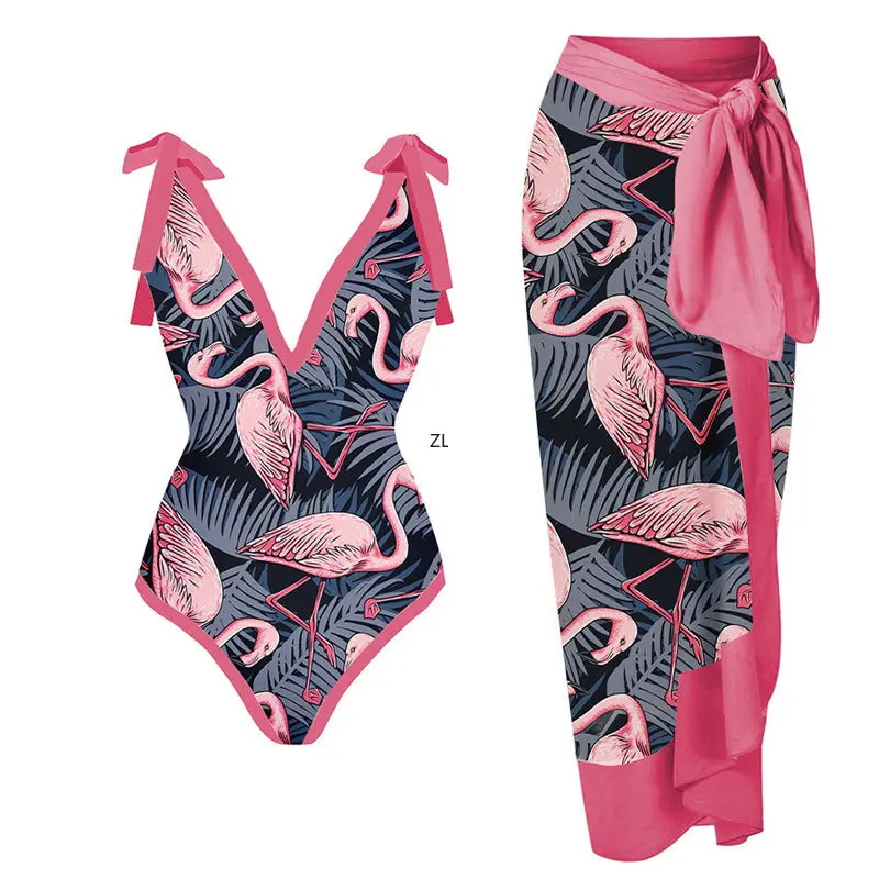 Flamingo Print One Piece Swimsuit Bikini Woman Swimwear Maxi Wrap Skirts Vintage Holiday Designers Bathing Suit Beach Cover Up
Flamingo Print One Piece Swimsuit Bikini Woman Swimwear Maxi Wrap Skirts Vintage Holiday Designers Bathing Suit Beach Cover Up