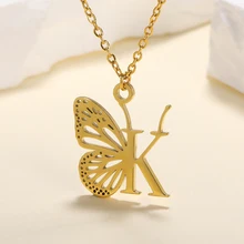 Initial Letter with Butterfly Necklace For Women Butterfly Jewelry Stainless Steel Alphabet Pendant Choker Necklace Female Gift