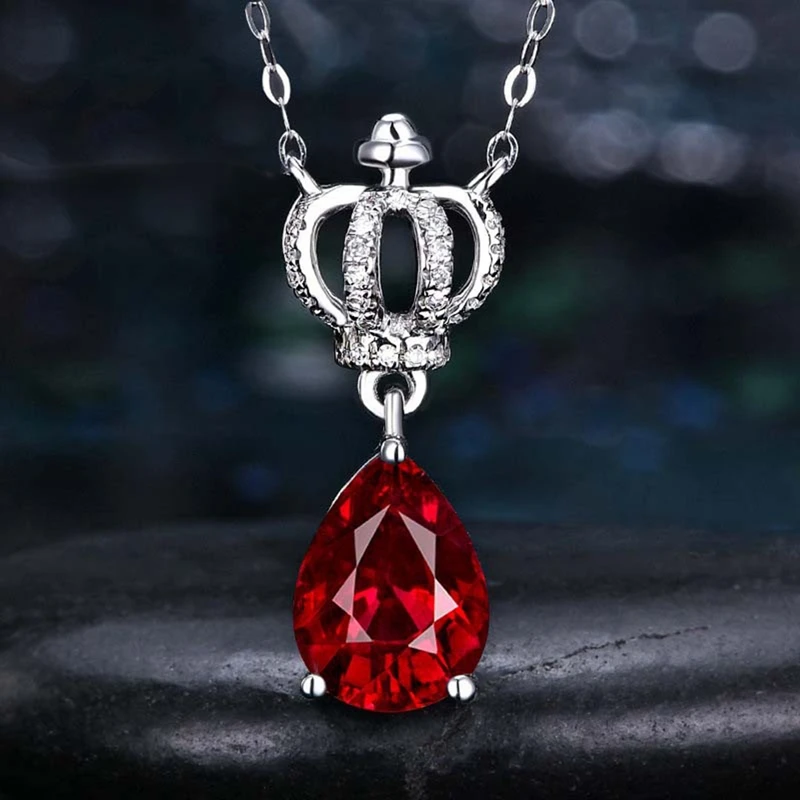 Elegant Drop Cut Ruby Stone Queen Crown Shaped Pendant Necklace for Women Clavicle Chain Wedding Engagement Jewelry Party Gift
Elegant Drop Cut Ruby Stone Queen Crown Shaped Pendant Necklace for Women Clavicle Chain Wedding Engagement Jewelry Party Gift