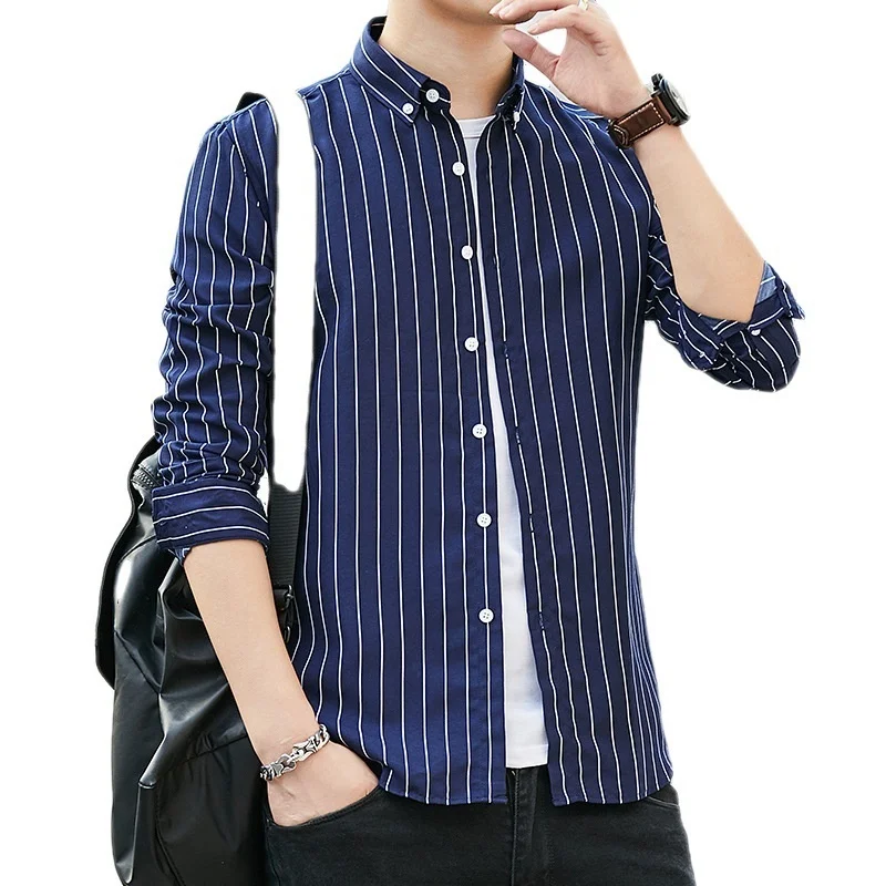 

Рубашка мужская полосатая с длинным рукавом, тонкая модная деловая Повседневная сорочка Slim Fit в Корейском стиле