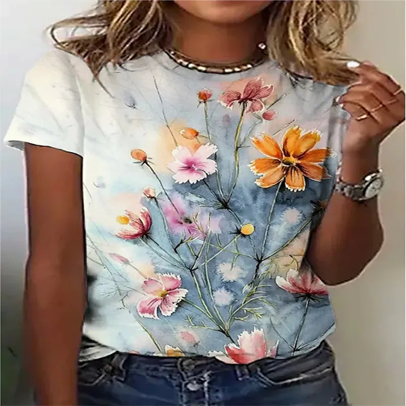 New Flower Short Sleeve Crew Neck T Shirt Women Outdoor Street Polyester Fabric Fashion 2022 Summer New Arrival 
New Flower Short Sleeve Crew Neck T Shirt Women Outdoor Street Polyester Fabric Fashion 2022 Summer New Arrival