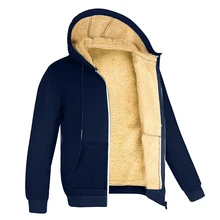 Mens Fleece Lining Hoodie Jackets Windproof Full Zip Warm Coats Thicken Casual Outwear Sportswear Hooded Coats