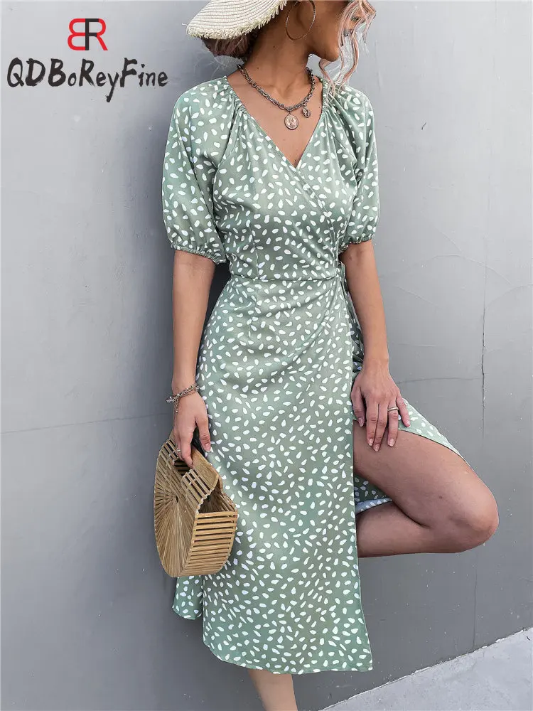New Summer Women's Dress Print Sexy V Neck Side Wrap Formal Dress with Side Slit Puff Sleeve Boho Elegant Midi Dress for Women
New Summer Women's Dress Print Sexy V Neck Side Wrap Formal Dress with Side Slit Puff Sleeve Boho Elegant Midi Dress for Women