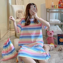 Womens Sleepwear Sexy Nightgowns Cartoon Nightwear Short Sleeve Night Dress Female Pajamas 2023 Summer Home Cloth Sleepshirts