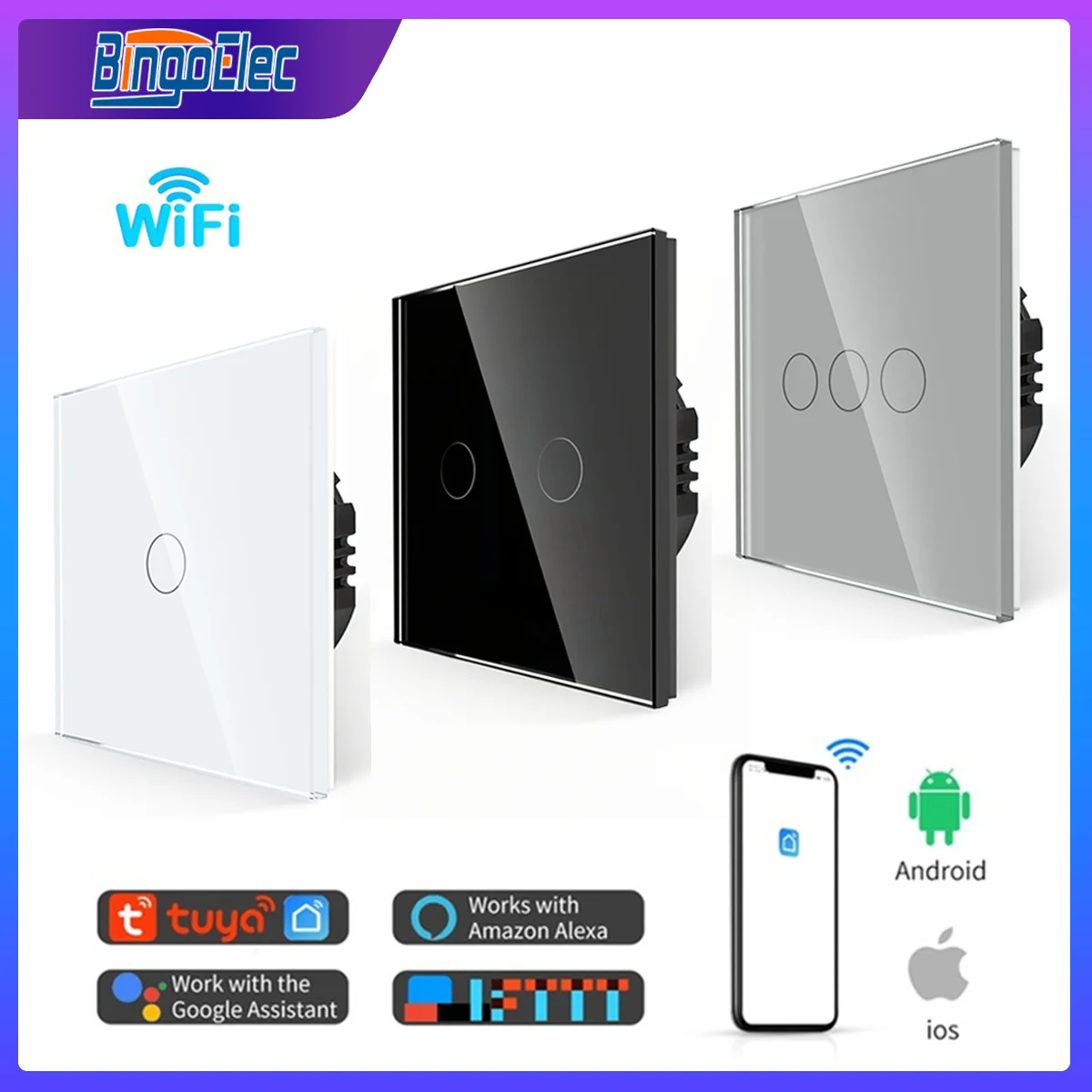 Bingoelec Touch Sensor smart Switch WiFi Samrt Switches Glass Panel Work with Alexa Google Home Tuya Smart APP Home Improvement
Bingoelec Touch Sensor smart Switch WiFi Samrt Switches Glass Panel Work with Alexa Google Home Tuya Smart APP Home Improvement