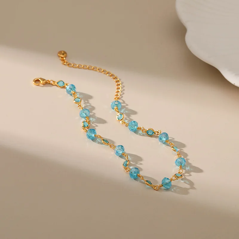 Fashionable Handmade Beading Blue Zircon Women Anklet 22cm Adjustable Size Metal Chain Summer Daily Wear Jewelry Accessories 
Fashionable Handmade Beading Blue Zircon Women Anklet 22cm Adjustable Size Metal Chain Summer Daily Wear Jewelry Accessories