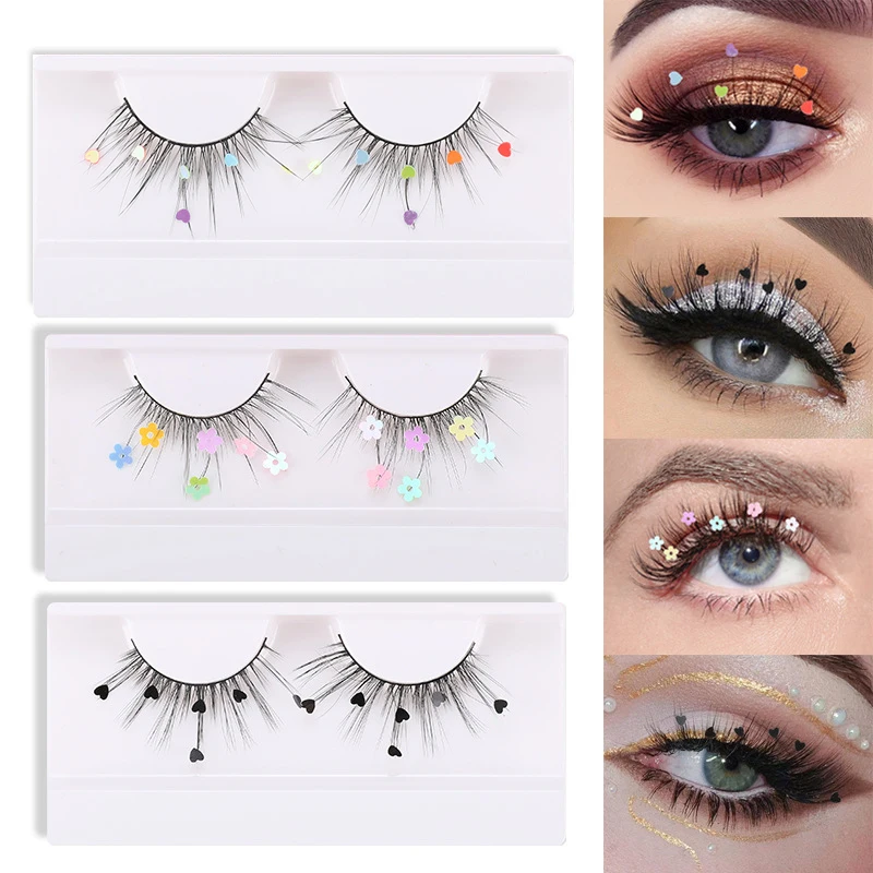 False Eyelashes with Shiny Hearts Flower Sequins Long Fluffy Wispy False Mink Lashes for New Year Christmas Cosplay Party Makeup
False Eyelashes with Shiny Hearts Flower Sequins Long Fluffy Wispy False Mink Lashes for New Year Christmas Cosplay Party Makeup