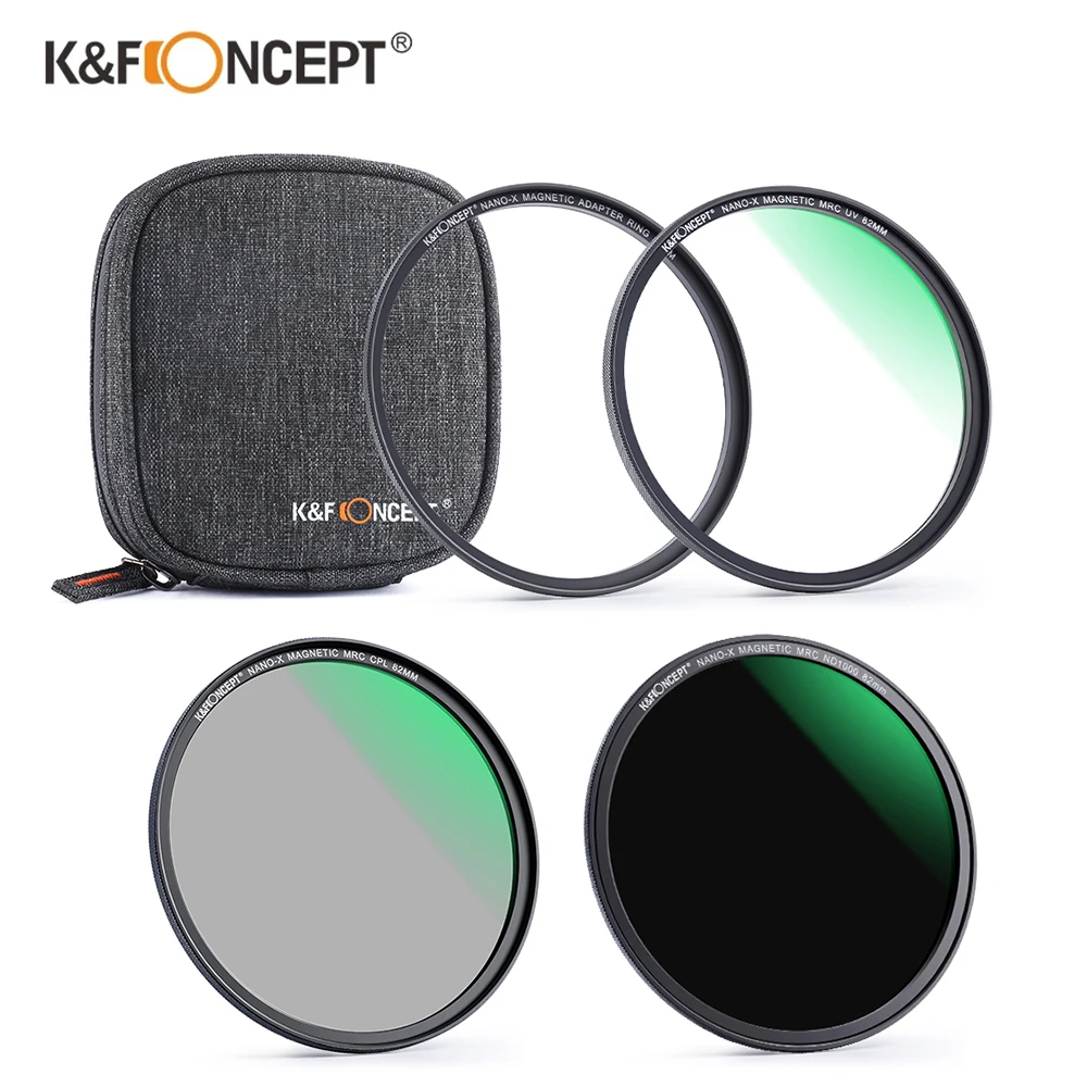 

K&F Concept Magnetic Filter Kit ND1000 CPL MCUV 3 In 1 With Lens Bag And Magnetic Adapter Ring 49/55/58/62/67/72/77/82/86/95mm