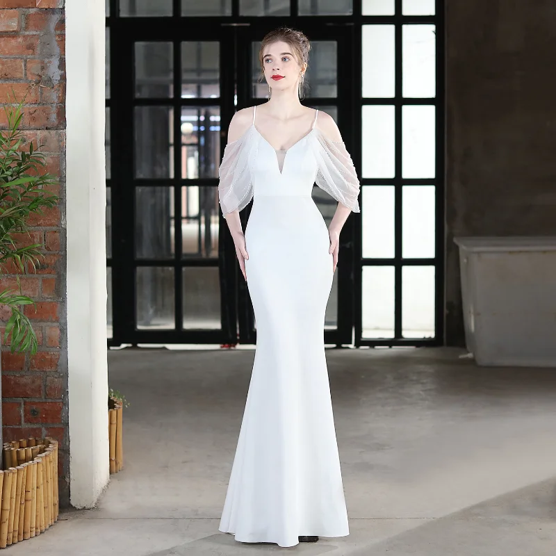 Sexy V Neck Long Evening Dresses Mermaid White Spandex Floor Length vestidos de ocasión formales
Sexy V Neck Long Evening Dresses Mermaid White Spandex Floor Length vestidos de ocasión formales