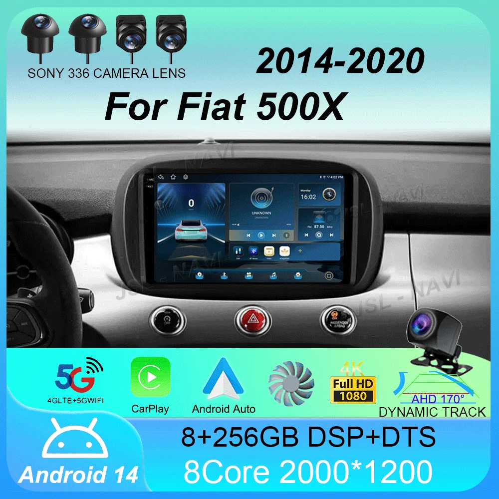 Автомобильный радиоприемник Android 14 Carplay Auto для Fiat 500X 2014-2020 мультимедийный