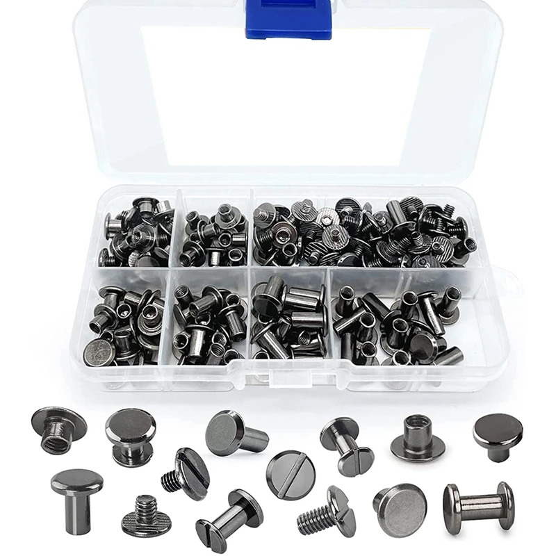 90 Sets Chicago Screws Assorted Kit, 6 Sizes Of Round Flat Head Leather Rivets Metal Screw Studs For DIY Leather Craft
90 Sets Chicago Screws Assorted Kit, 6 Sizes Of Round Flat Head Leather Rivets Metal Screw Studs For DIY Leather Craft
