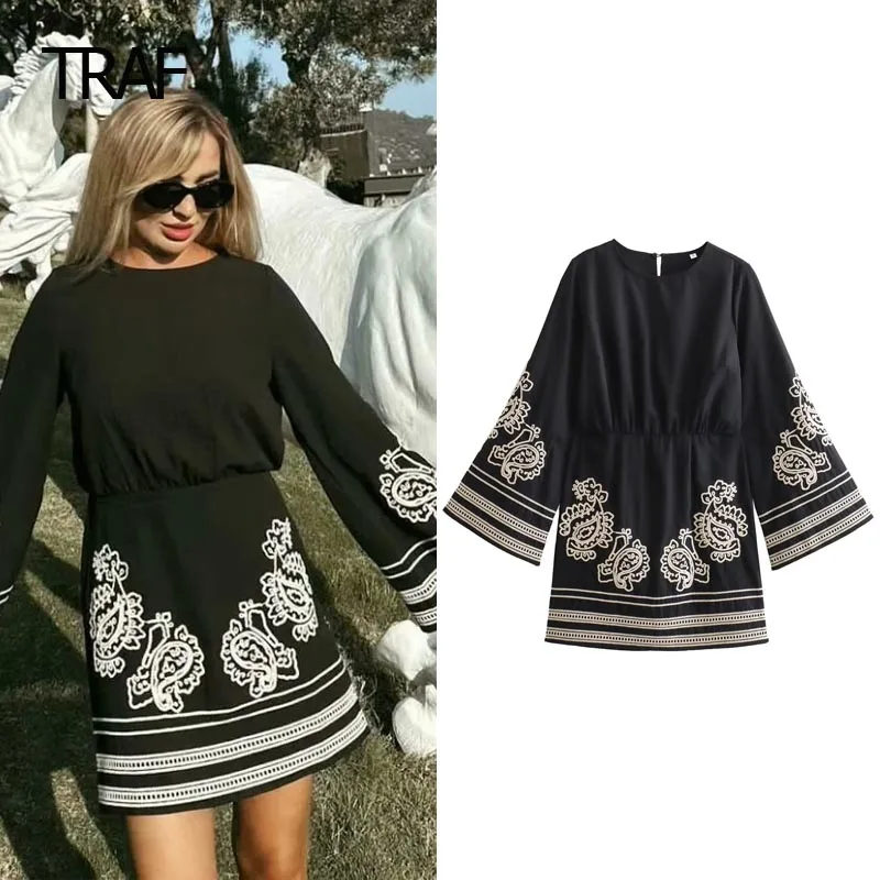 TRAF Autumn Dresses For Women Embroidered Mini Dress Round Neck Long Sleeve Floral Dress New In Dresses Chic And Elegant Dress
TRAF Autumn Dresses For Women Embroidered Mini Dress Round Neck Long Sleeve Floral Dress New In Dresses Chic And Elegant Dress