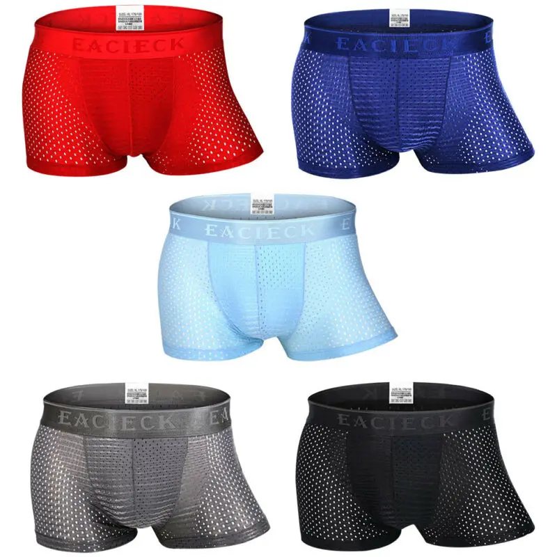 

2021 Breathable Ice Silk Solid Men Cool Underpant U Convex Design Underwear Mesh Sexy Boxer Trunks Low Waist Sport Hot