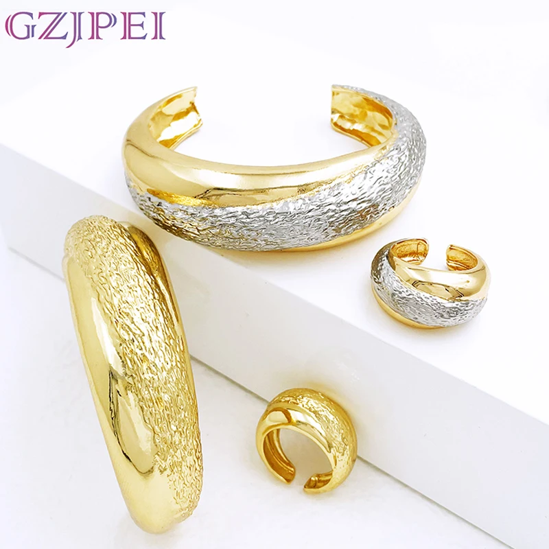 Dubai Gold Color Bangle For Women Quality 18K Gold Plated Bracelet Ring Set Two Tone Jewelry Trending Wedding Party Accessories
Dubai Gold Color Bangle For Women Quality 18K Gold Plated Bracelet Ring Set Two Tone Jewelry Trending Wedding Party Accessories