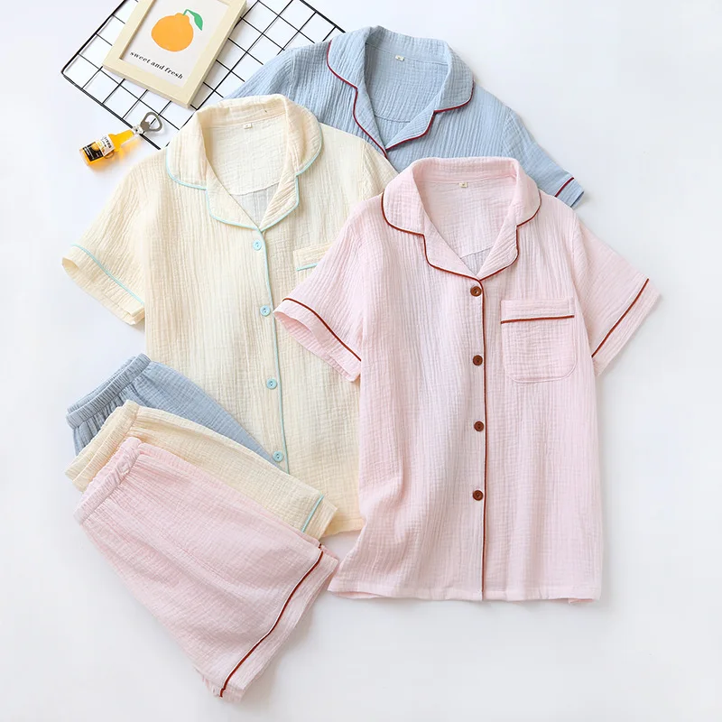 New Summer Ladies Cotton Crepe Pajamas Short Sleeve Shorts Two Piece Solid Color Comfortable Plus Size Homewear Set Women
New Summer Ladies Cotton Crepe Pajamas Short Sleeve Shorts Two Piece Solid Color Comfortable Plus Size Homewear Set Women
