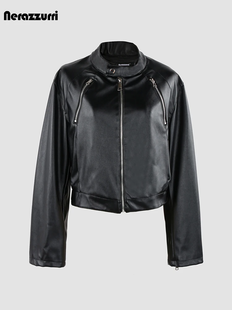 Nerazzurri Spring Autumn Cool Short Loose Black Soft Pu Leather Jacket Women with Many Zippers Unisex Clothes Men Cropped Top
Nerazzurri Spring Autumn Cool Short Loose Black Soft Pu Leather Jacket Women with Many Zippers Unisex Clothes Men Cropped Top