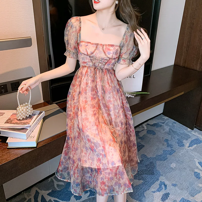 Summer Women's French Vintage Floral Dresses Mesh Puff Sleeve Waist Princess Dress Sexy Elegant Backless Mature Women's Clothing
Summer Women's French Vintage Floral Dresses Mesh Puff Sleeve Waist Princess Dress Sexy Elegant Backless Mature Women's Clothing