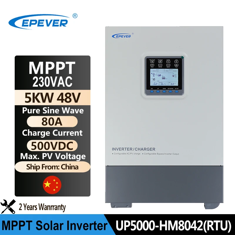 EPEVER 5000W Pure Sine Wave Inverter 48VDC to 230VAC Max PV Input 500VDC With 80A MPPT Solar Charge Controller Work No Battery
EPEVER 5000W Pure Sine Wave Inverter 48VDC to 230VAC Max PV Input 500VDC With 80A MPPT Solar Charge Controller Work No Battery