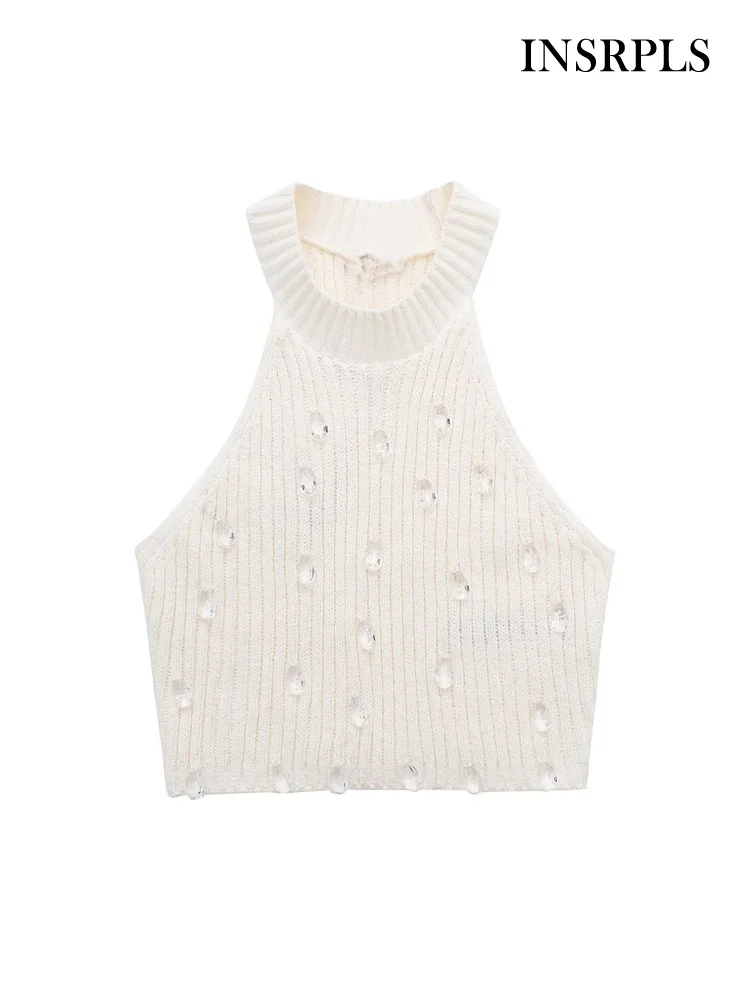 INSRPLS Women Fashion Crystal Bead Cropped Knit Tank Tops Vintage Halter Neck Sleeveless Female Camis Mujer
INSRPLS Women Fashion Crystal Bead Cropped Knit Tank Tops Vintage Halter Neck Sleeveless Female Camis Mujer