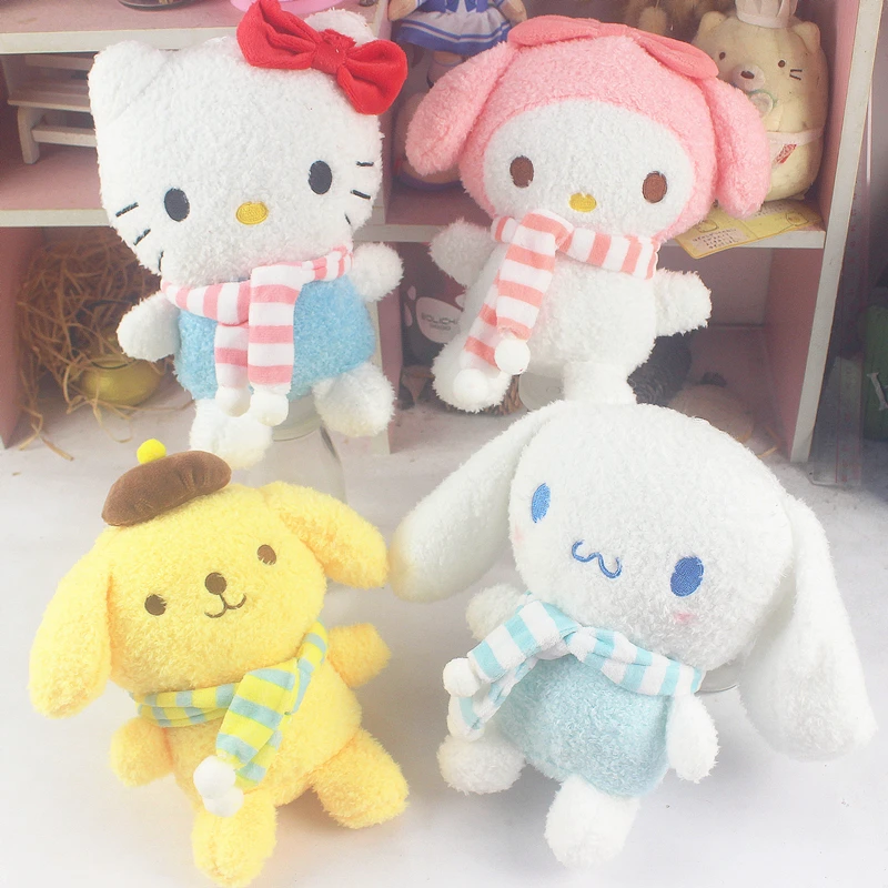 

20cm New Kawaii Hello Kitty Sanrio My Melody Cinnamoroll Stitch Scarf Doll Plush Cartoon Spotify Premium Rag Gifts for Girls