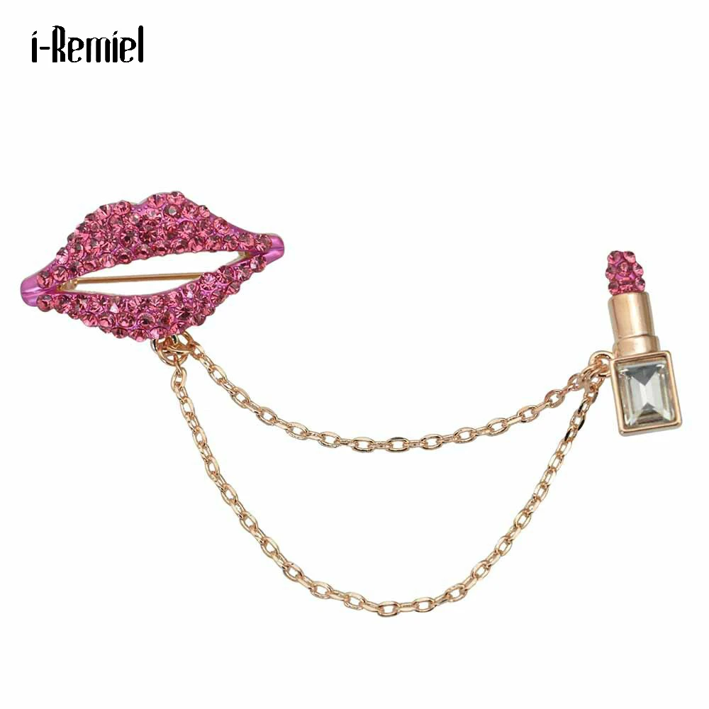 Pink Lips Lipstick Crystal Rhinestone Brooches Pins Chain Tassel for Women Suit Coat Shirt Collar Lapel Pin Clothing Accessories
Pink Lips Lipstick Crystal Rhinestone Brooches Pins Chain Tassel for Women Suit Coat Shirt Collar Lapel Pin Clothing Accessories
