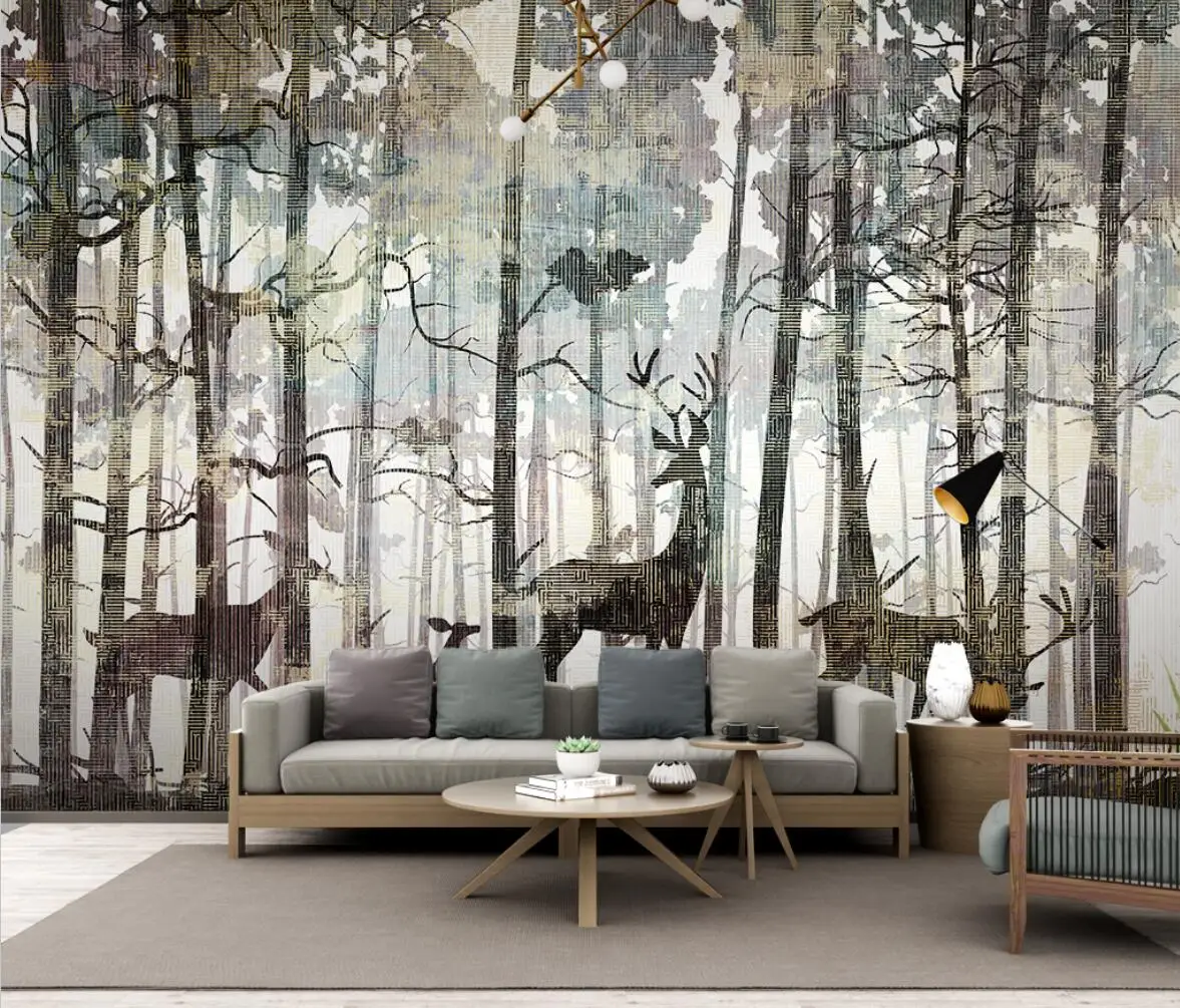 

beibehang Custom Retro Nordic Forest Elk Mural Wallpaper for walls 3D Murals Photo Wallpapers for Living Room Sofa Home Decor