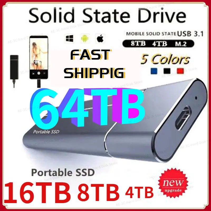 Портативный высокоскоростной Накопитель SSD 500 ГБ, 64 ТБ, 16 Тб, 8 ТБ, 2 ТБ 4 ТБ, внешний жесткий диск USB Type-C интерфейс, устройство для массового хранения памяти
Портативный высокоскоростной Накопитель SSD 500 ГБ, 64 ТБ, 16 Тб, 8 ТБ, 2 ТБ 4 ТБ, внешний жесткий диск USB Type-C интерфейс, устройство для массового хранения памяти