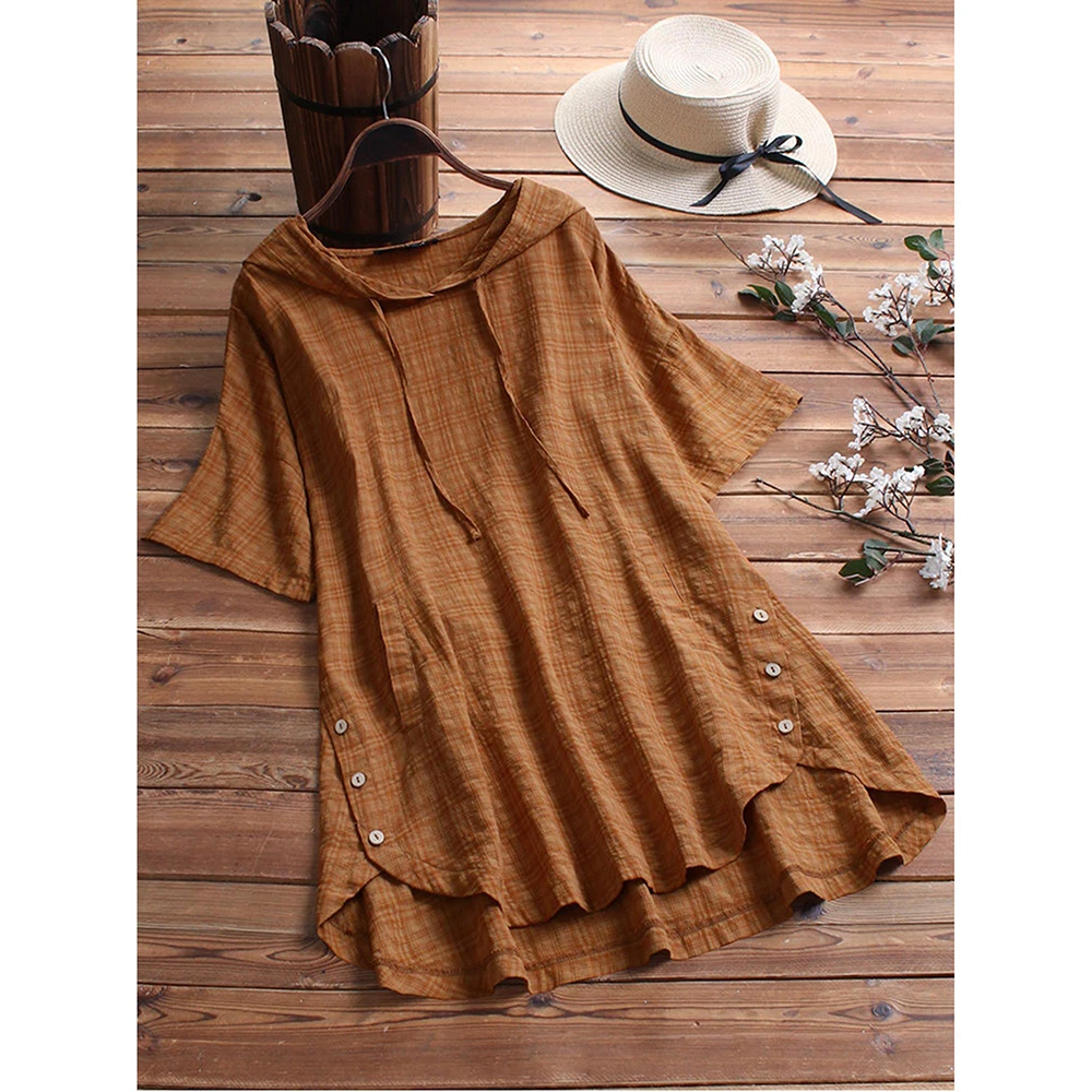 Plaid Women Hooded All-Season Cotton Short Sleeve Drop Sleeves Drawstring None Lace-up Pullovers Casual
Plaid Women Hooded All-Season Cotton Short Sleeve Drop Sleeves Drawstring None Lace-up Pullovers Casual
