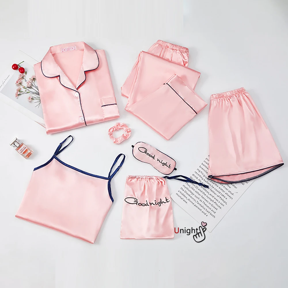 7 Pieces Women's Pajamas Sets Faux Silk Pyjama Sleepwear Sets Gown Summer Homewear Nightwear Robe M-3XL Pyjamas Pijama Lingerie
7 Pieces Women's Pajamas Sets Faux Silk Pyjama Sleepwear Sets Gown Summer Homewear Nightwear Robe M-3XL Pyjamas Pijama Lingerie