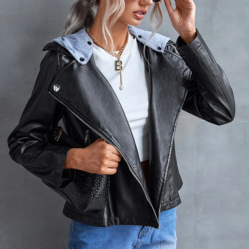Aoottii Spring Autumn Women Hooded Detachable Faux Soft Leather Short Jacket Streetwear Female Zipper Pu Leather Coat Outwear
Aoottii Spring Autumn Women Hooded Detachable Faux Soft Leather Short Jacket Streetwear Female Zipper Pu Leather Coat Outwear