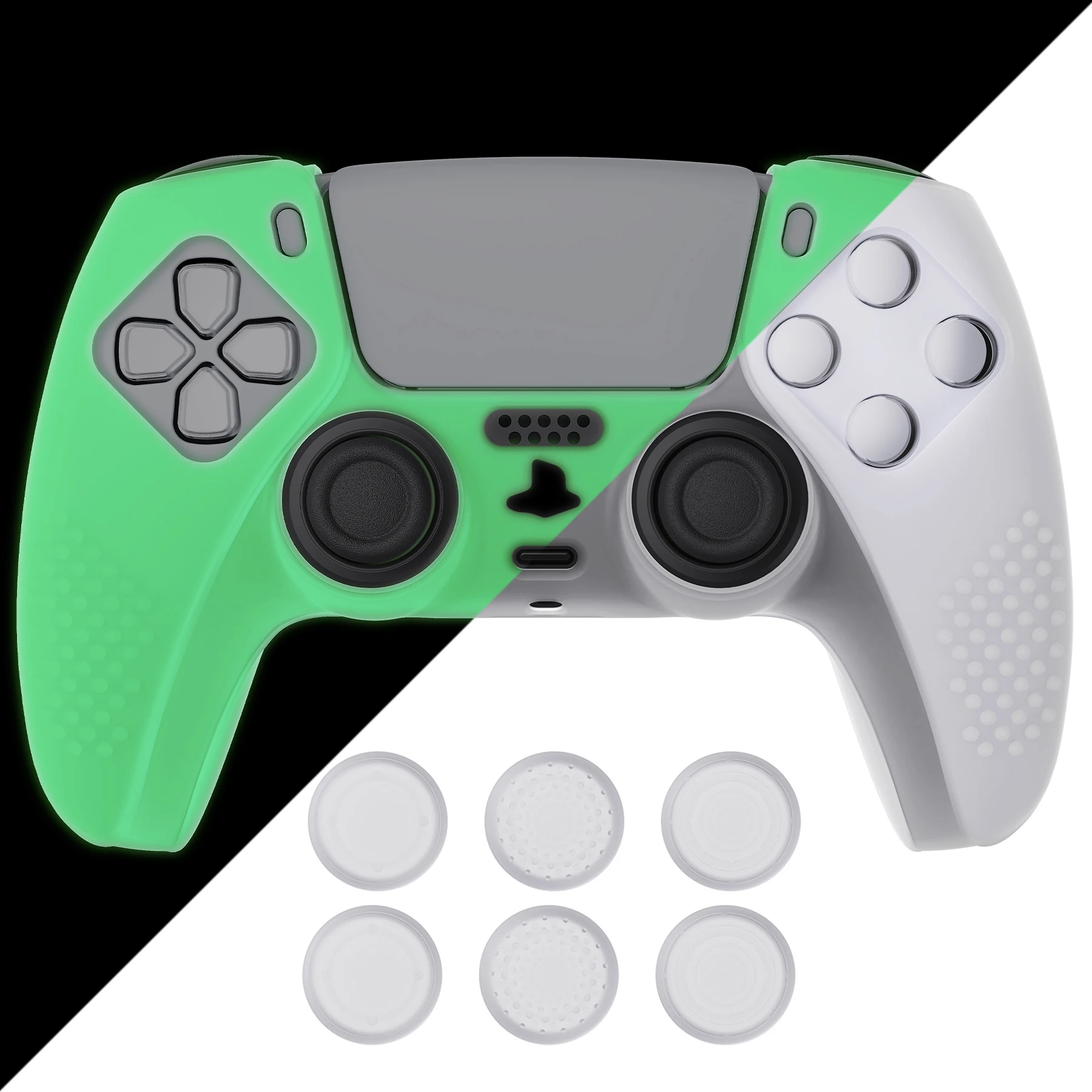 PlayVital 3D Studded Edition Glow in Dark -Green Anti-Slip Silicone Cover Skin for ps5 Controller Rubber Case with 6 Thumb Grips
PlayVital 3D Studded Edition Glow in Dark -Green Anti-Slip Silicone Cover Skin for ps5 Controller Rubber Case with 6 Thumb Grips