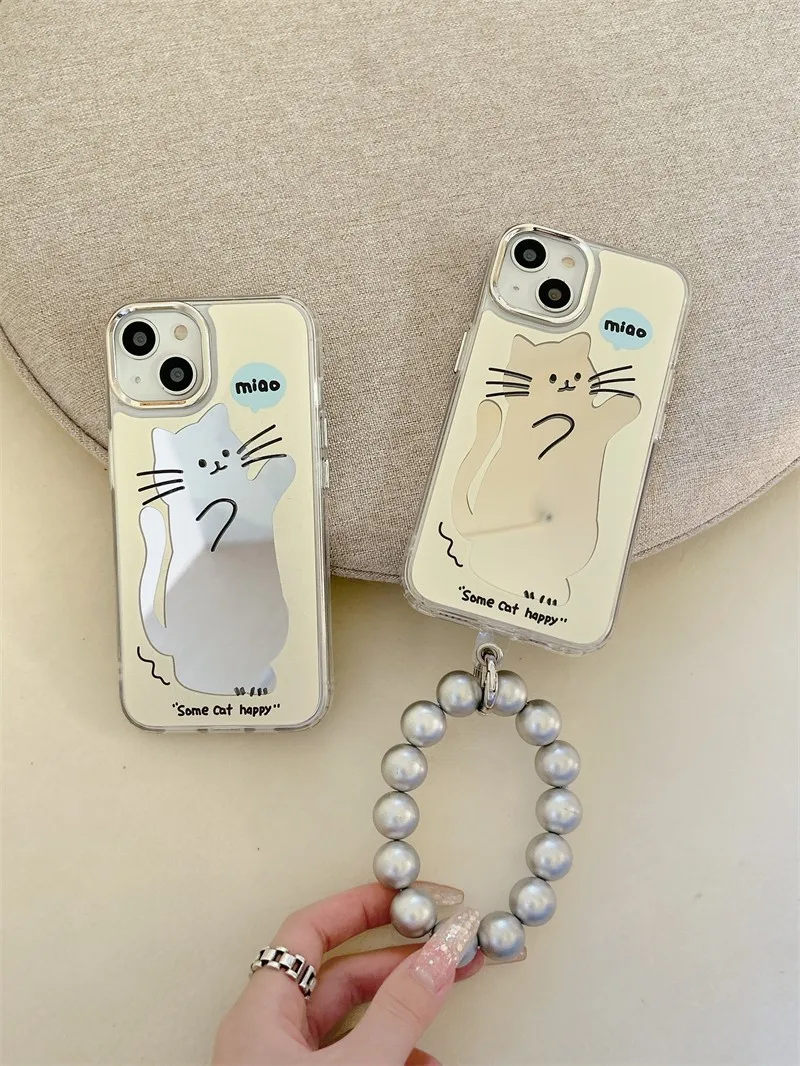 Originality Cute Electroplated Mirror Cat Female Phone Cover Case For Iphone 14 13 12 11 Pro Max Beaded Wrist Strap Coque Fundas
Originality Cute Electroplated Mirror Cat Female Phone Cover Case For Iphone 14 13 12 11 Pro Max Beaded Wrist Strap Coque Fundas