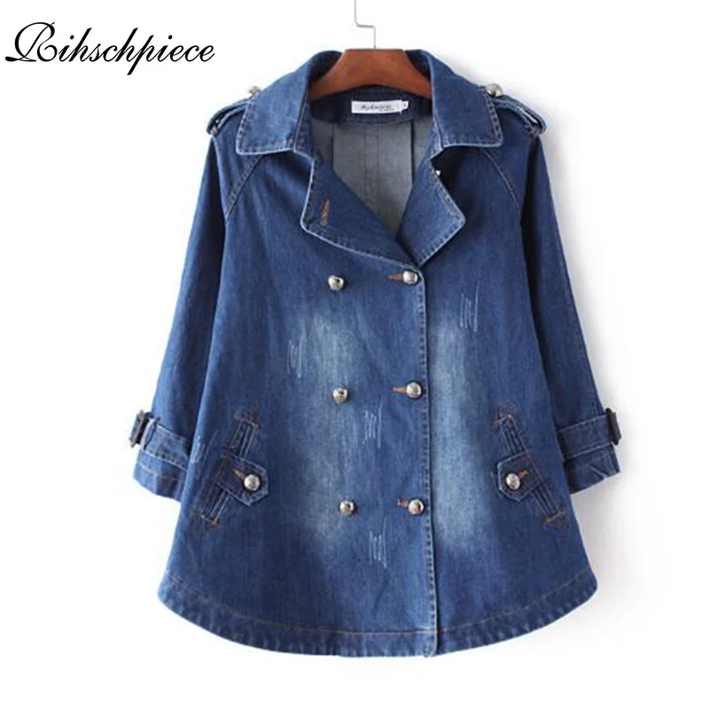 

Rihschpiece Spring Oversize Jeans Jacket Women Poncho Vintage Denim Jackets Long Sleeve Basic Coat Female Pocket Jacket RZF1216