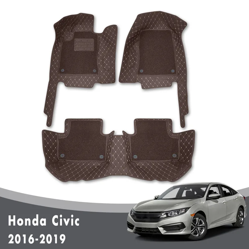 

LHD Car Floor Mats For Honda Civic 10th Sedan 2016 2017 2018 2019 2020 2021 Styling Accessories Removable Wire loop Carpets