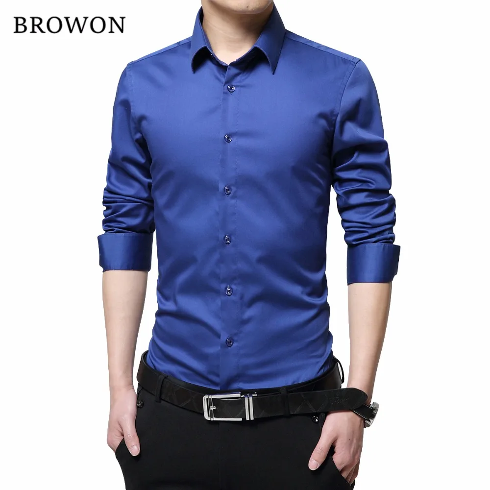 BROWON Brand Men Dress Shirts Mercerized Cotton Solid Color Slim Fit Long Sleeve Silk Shirt Smooth Mens Shirts Big Sizes S-5XL 
BROWON Brand Men Dress Shirts Mercerized Cotton Solid Color Slim Fit Long Sleeve Silk Shirt Smooth Mens Shirts Big Sizes S-5XL