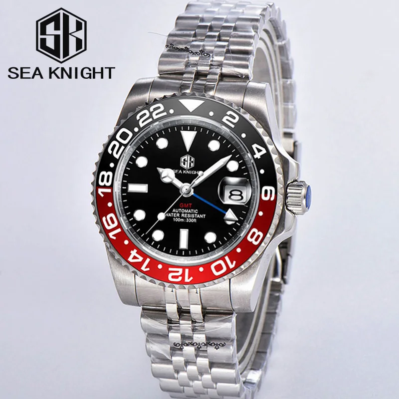 

Sea knight New Luxury Men GMT Automatic Mechanical Dive Watch 40MM Ceramic Bezel Jubilee Strap Sapphire 100M Waterproof Clock