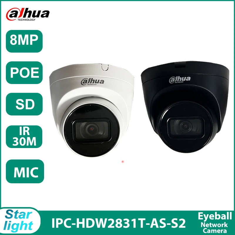 Dahua IPC-HDW2831T-AS-S2 Lite 8MP IR30m Eyeball IP Network Camera POE Built-in Mic SD Card Slot IP67 Starlight Smart Home Camera
Dahua IPC-HDW2831T-AS-S2 Lite 8MP IR30m Eyeball IP Network Camera POE Built-in Mic SD Card Slot IP67 Starlight Smart Home Camera