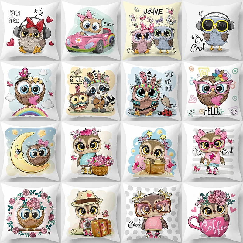 

Cartoon Owl Animal Polyester Cushion Cover Throw Pillow 45*45 Sofa Decoration Pillowcover 40877 Decorative Cushions Pillowcase