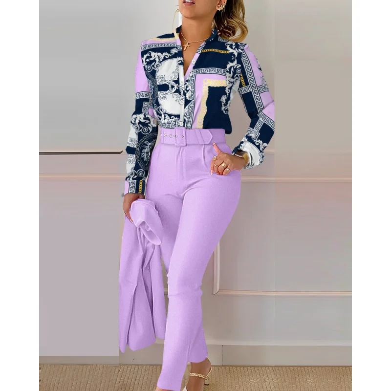 Casual Long Sleeve Shirt Pants Set Office Lady Fashion Elegant V Neck Floral Print Trousers Two Piece Set Women Outfit 2023
Casual Long Sleeve Shirt Pants Set Office Lady Fashion Elegant V Neck Floral Print Trousers Two Piece Set Women Outfit 2023