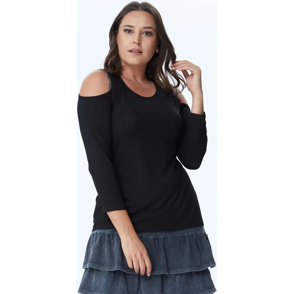 Черная блузка с длинным рукавом и цепочкой на плечах Dorlie L 23727
Черная блузка с длинным рукавом и цепочкой на плечах Dorlie L 23727