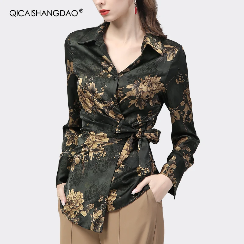 Satin Women Printed Floral Shirt Fashion Slim Long Sleeve Black Turn-down Collar Lace-up Tops 2022 Spring Summer Casual Blouses
Satin Women Printed Floral Shirt Fashion Slim Long Sleeve Black Turn-down Collar Lace-up Tops 2022 Spring Summer Casual Blouses