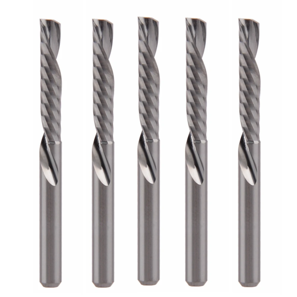 

5pc 3.175X17mm Left-handed 1 Flute Down Cut Cutters End Mill Carbide Cutting Tools Bits on Woodworking Clean Machining Acrylic