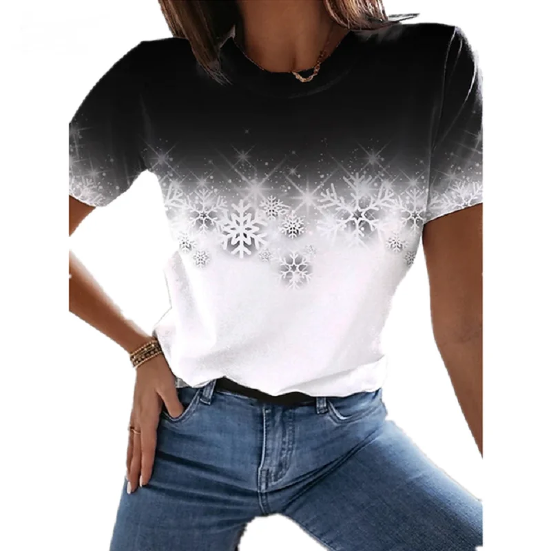 Baggy T-shirt with round neck Womens, short sleeve T shirt with print snowflakes fashion urban style, big sale, novelty 2022
Baggy T-shirt with round neck Womens, short sleeve T shirt with print snowflakes fashion urban style, big sale, novelty 2022
