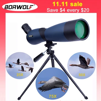 Borwolf 25-75X70 Professional Zoom Telescope Spotting Scope High Magnification HD Binoculars Monocular For Bird Watching